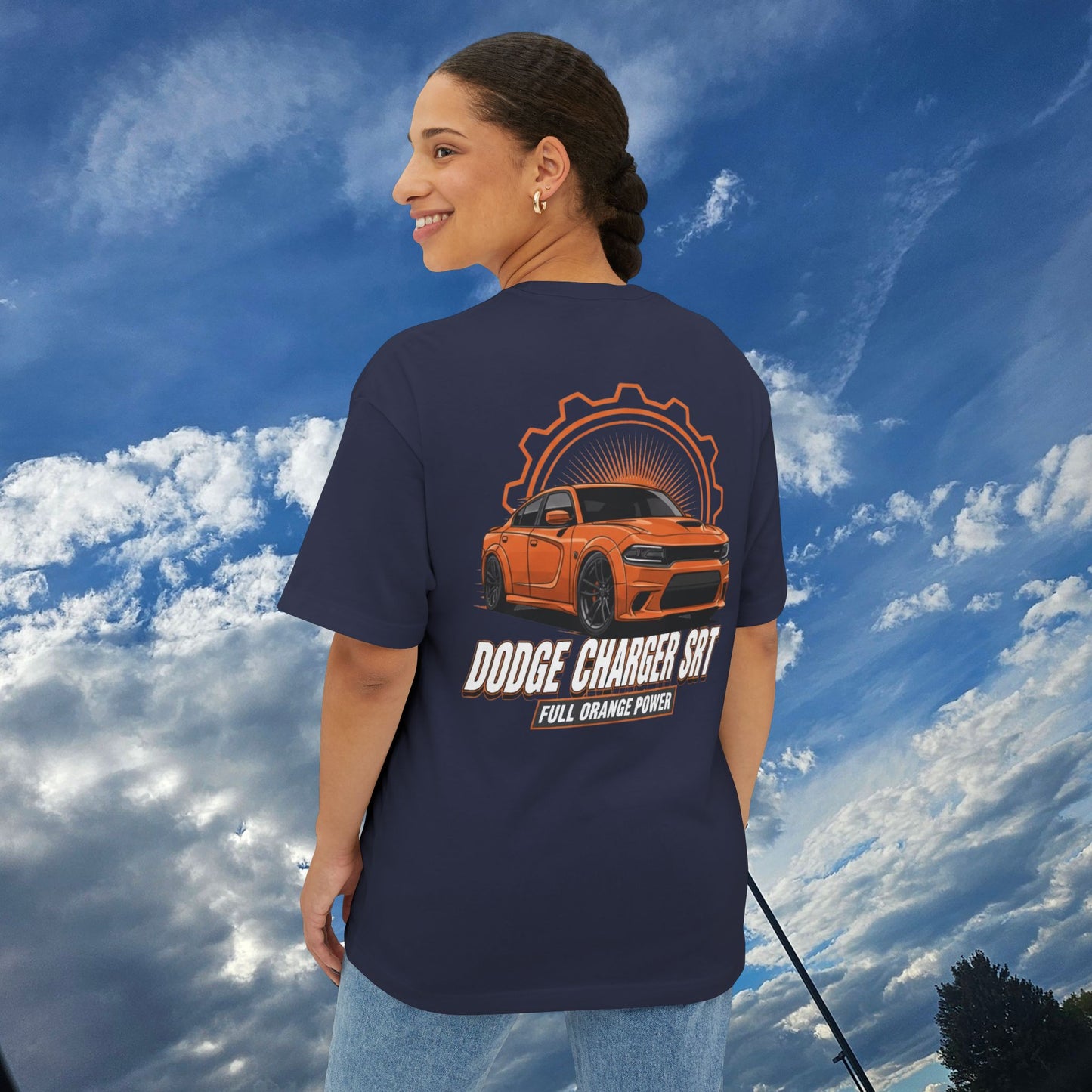 Dodge Charger SRT Tee — Full Orange Power Oversized Boxy T-Shirt