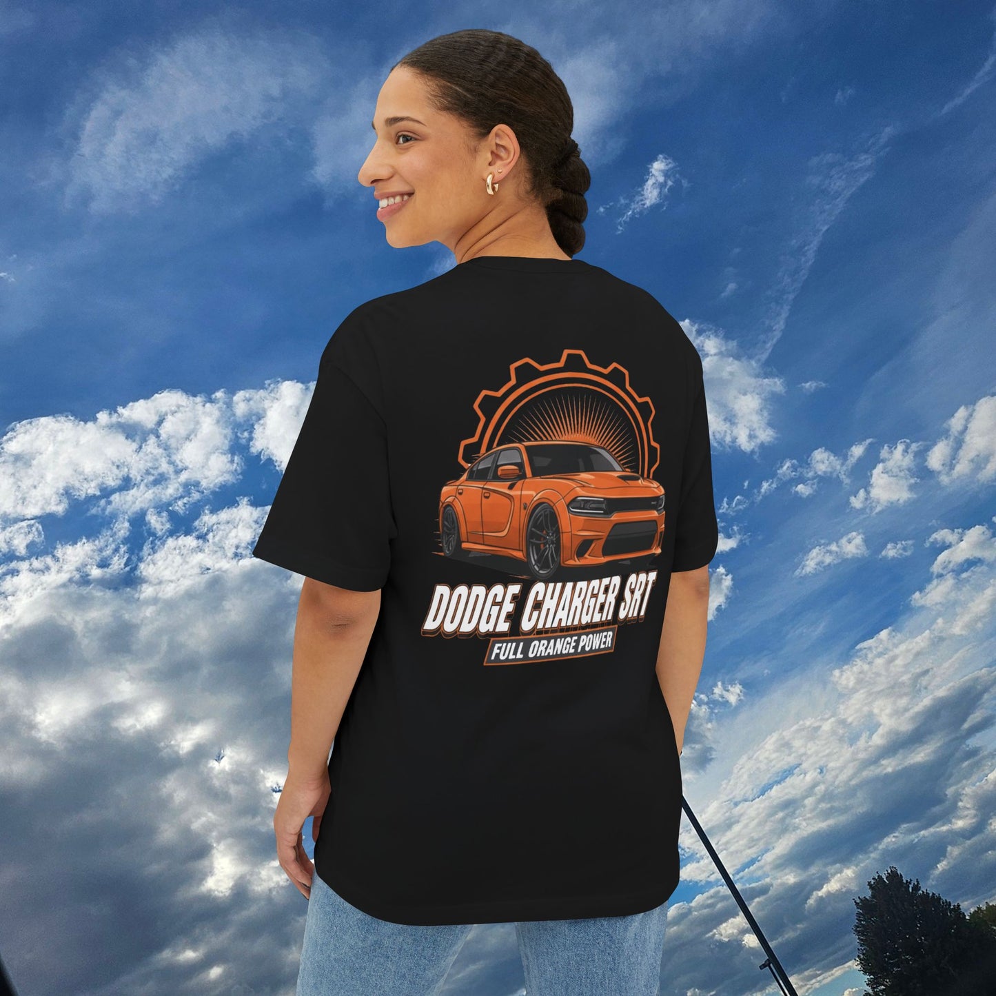 Dodge Charger SRT Tee — Full Orange Power Oversized Boxy T-Shirt